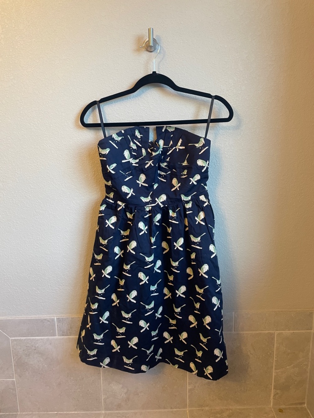 Anthropologie Porridge "Sing Sweetly" bird print strapless mini dress